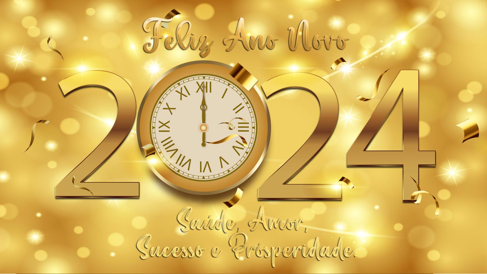 Feliz Ano Novo 2024 Fundo Dourado Brilhante Papel de Parede para Celular